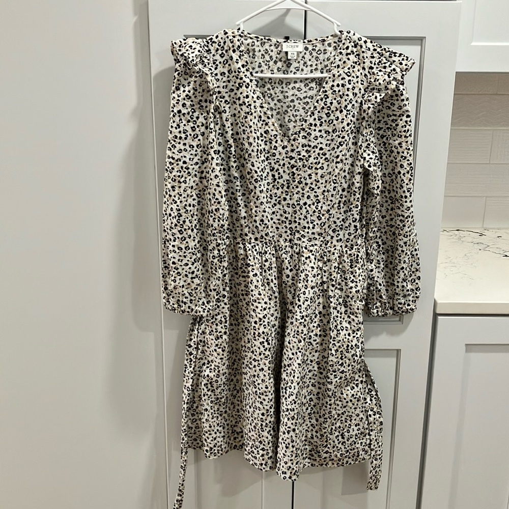 J. Crew Women’s Cheetah Leopard Print Shirt 100% Cotton Long Sleeve Mini Dress